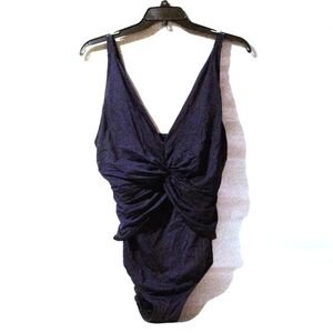 Michael Kors Navy One Piece Criss-crossed Bathing Suit, Size 18w Fair